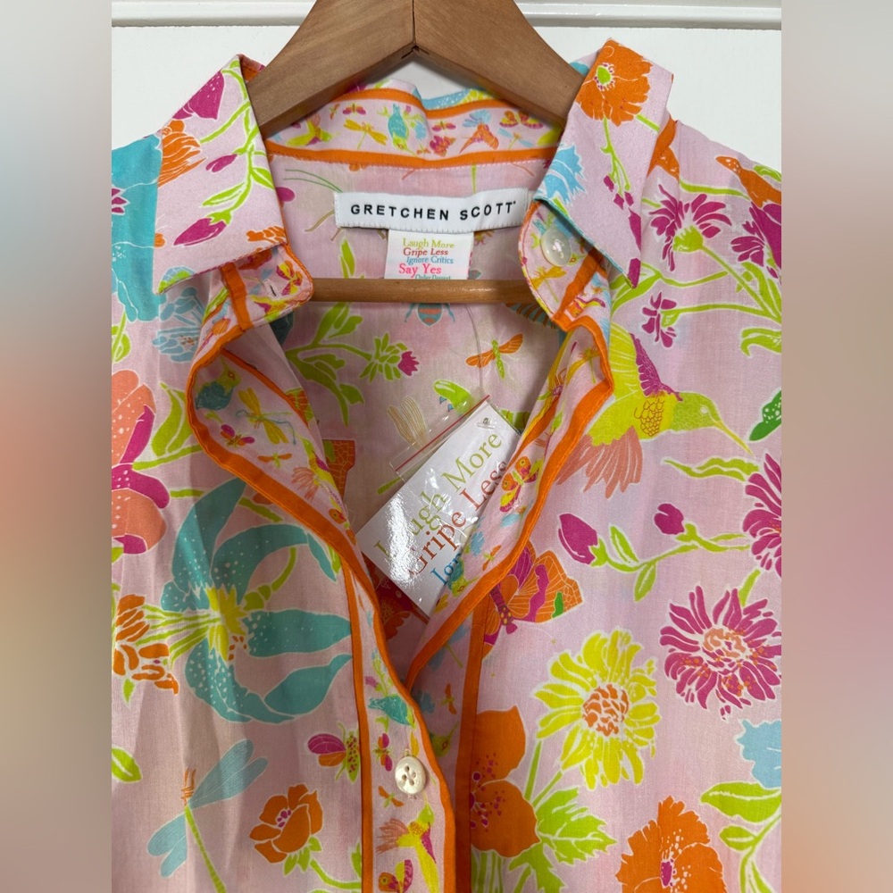 New! Gretchen Scott Pale Pink Birds & Bees Boyfriend Shirt Goddess Size XXL - Picture 2 of 6